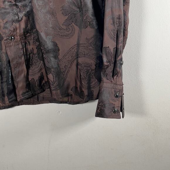 Patron Cito Brown Men's Western Black Pearl Snap Shirt Size Med Floral Paisley - Picture 10 of 16